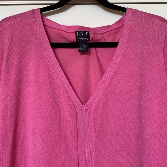 INC Pink Sweater Womens cap sleeve V neck plus Sz 3X Summer lightweight Barbie - Picture 3 of 10
